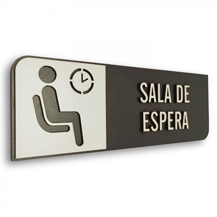Placa de Sinalização Indicativa em MDF Efeito 3D - Sala de Espera